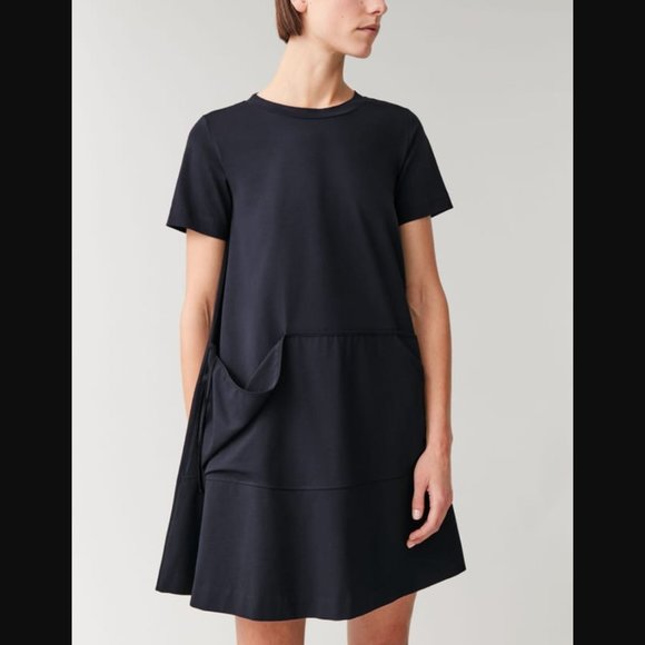 COS dark navy blue tied-pocket cotton swing dress - Picture 10 of 11